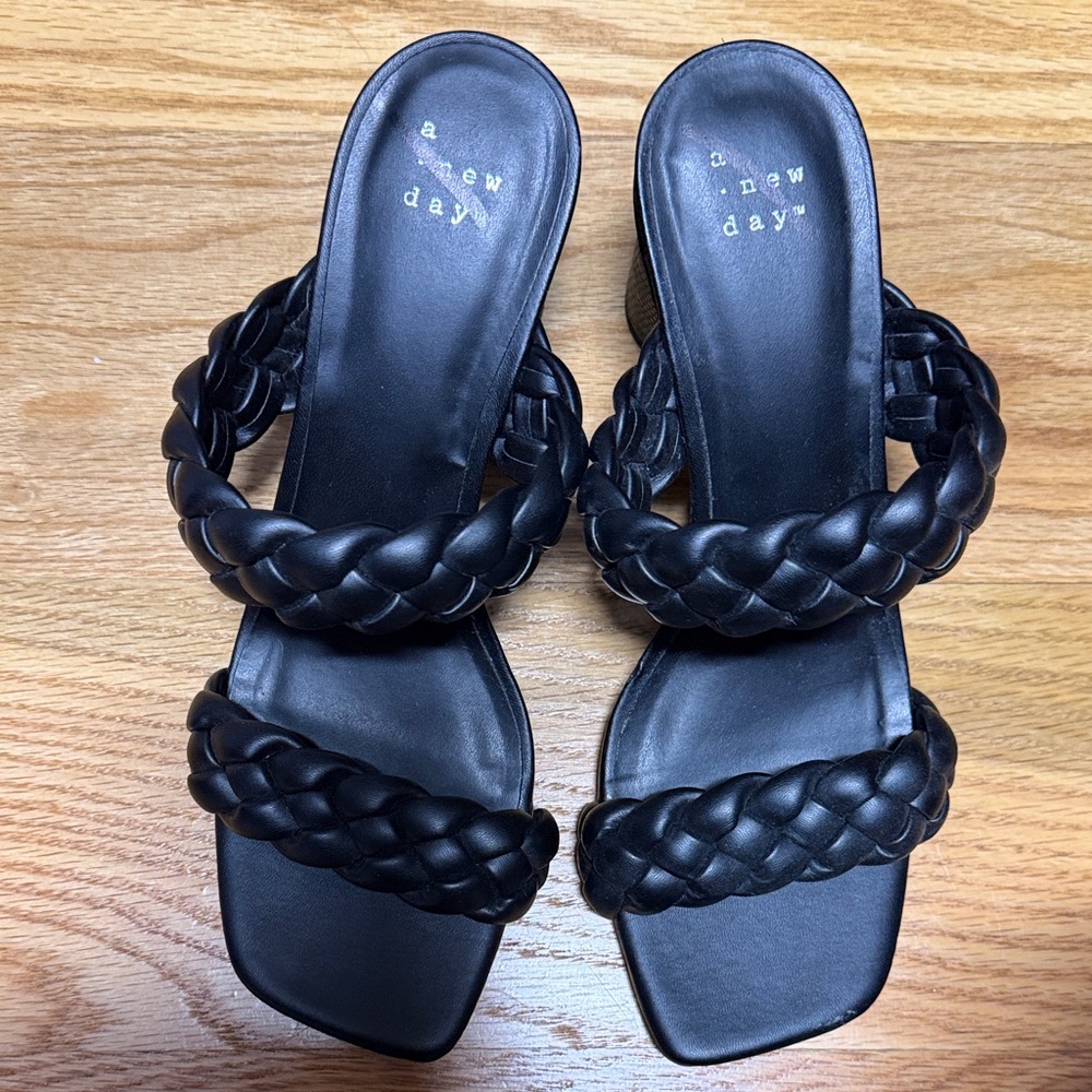 A New Day Women's Black Braided Slide Sandals